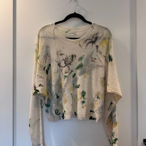 Anthropologie Printed-Linen Pullover Sweater